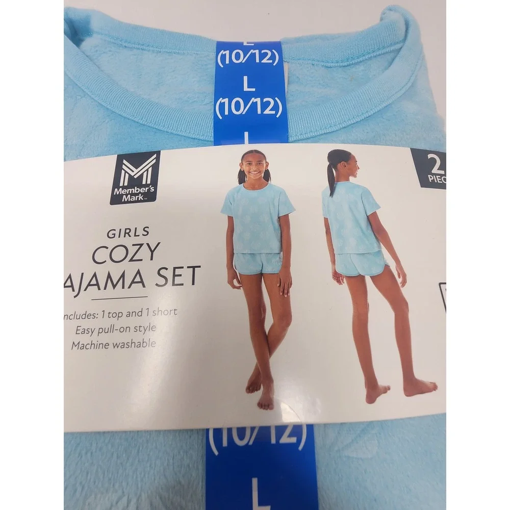Member's Mark Girls Cozy Pajama Set Blue Polyester Fleece Casual Size Large